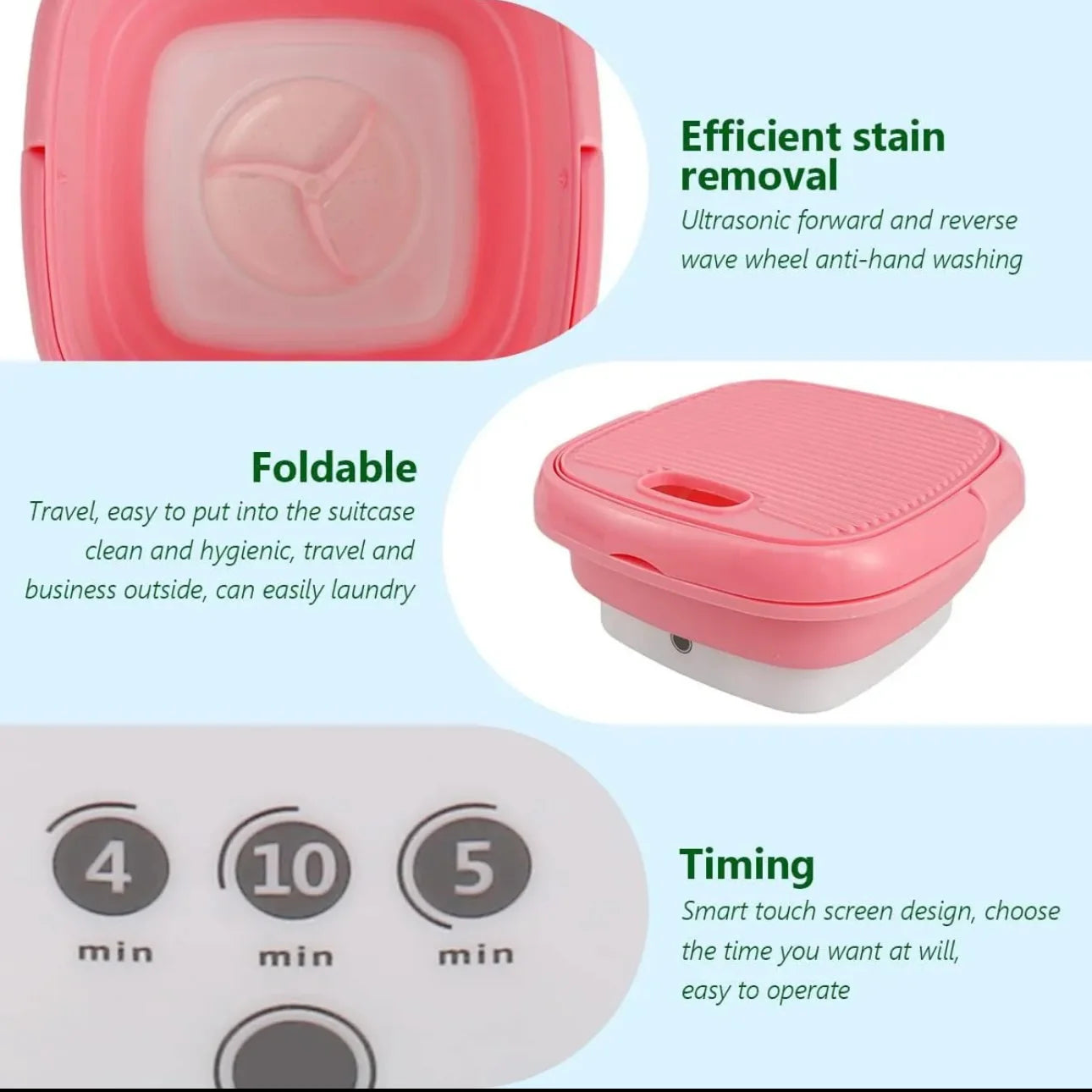 Folding Mini Portable Washing Machine 6.5L with Blue Light And Drain Basket