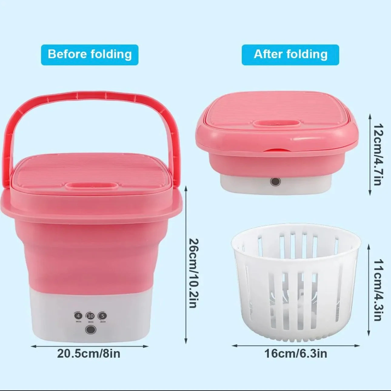 Folding Mini Portable Washing Machine 6.5L with Blue Light And Drain Basket