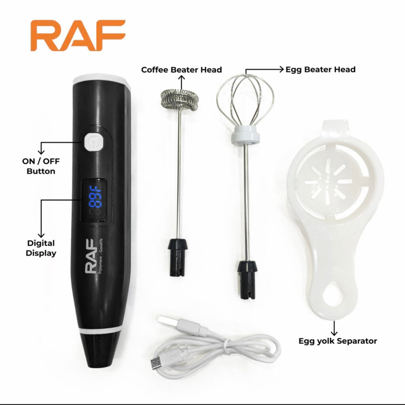 RAF Rechargeable Coffee Beater & Egg Whisker with 3 speeds & Digital Display