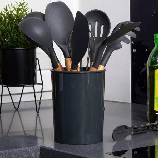 12Pcs Silicone Kitchen Utensil Set Heat Resistant Non-Stick Cooking Utensils with Wooden Handles for Commercial Restaurant and Home