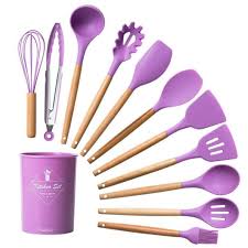 12 Pcs Silicone Kitchen Utensils Set - Heat Resistant & Non-Stick Cooking Utensils with Wooden Handles