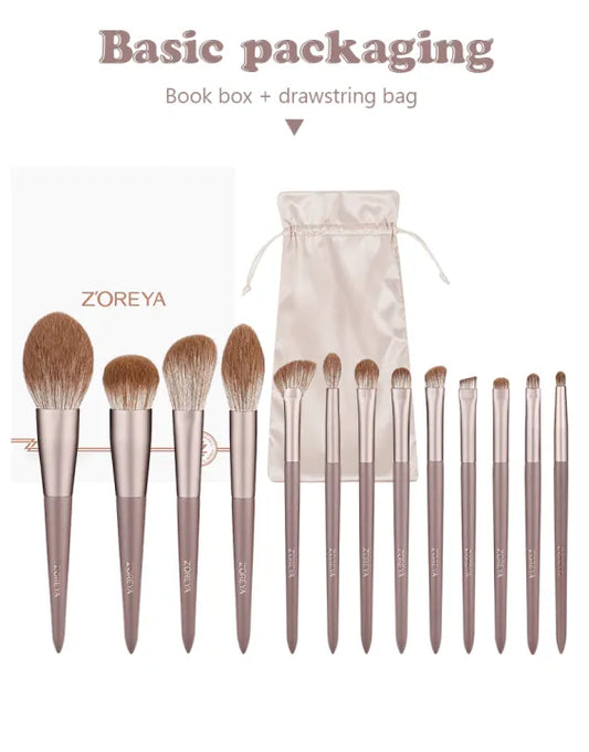 Zoreya-Makeup Brush Set Super Soft Fiber Makeup Brush Set, High Quality Face & Eye Cosmetic Pen, Synthetic Hair, 13 Pieces