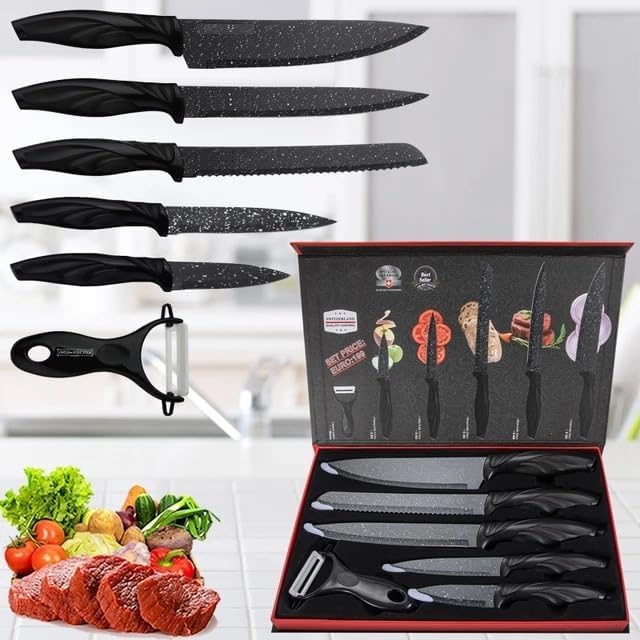 Knife Set 6-Piece Stainless Steel Kitchen Knife Set with Gift Box, Professional Knife Set Including Peeler