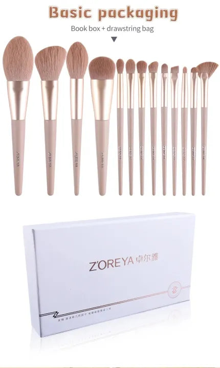 Zoreya-Makeup Brush Set Super Soft Fiber Makeup Brush Set, High Quality Face & Eye Cosmetic Pen, Synthetic Hair, 13 Pieces