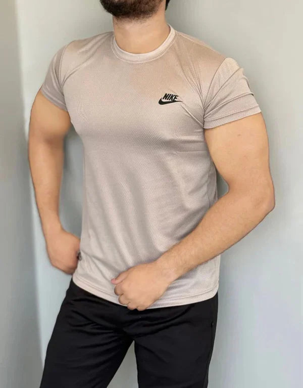 SMOOTH FLEX T-SHIRT WITH UNIQUE HALF SLEEVES DESIGN - TAN
