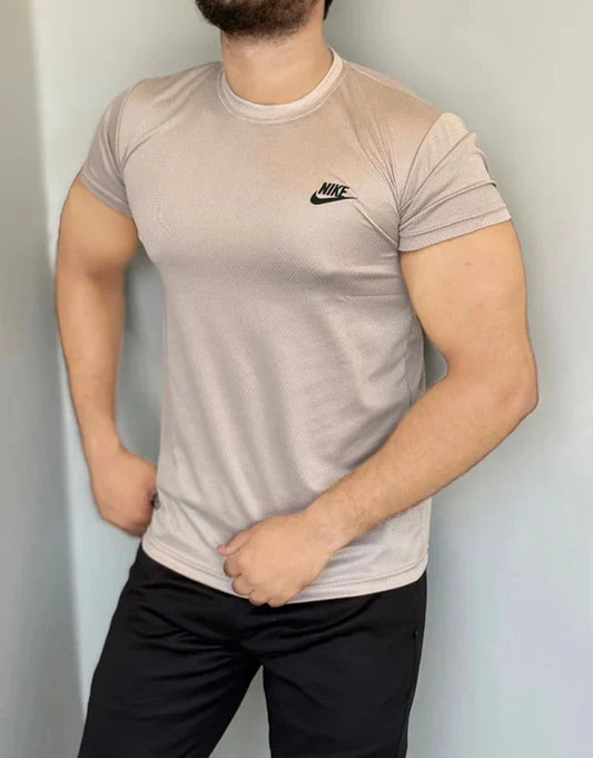 SMOOTH FLEX T-SHIRT WITH UNIQUE HALF SLEEVES DESIGN - TAN