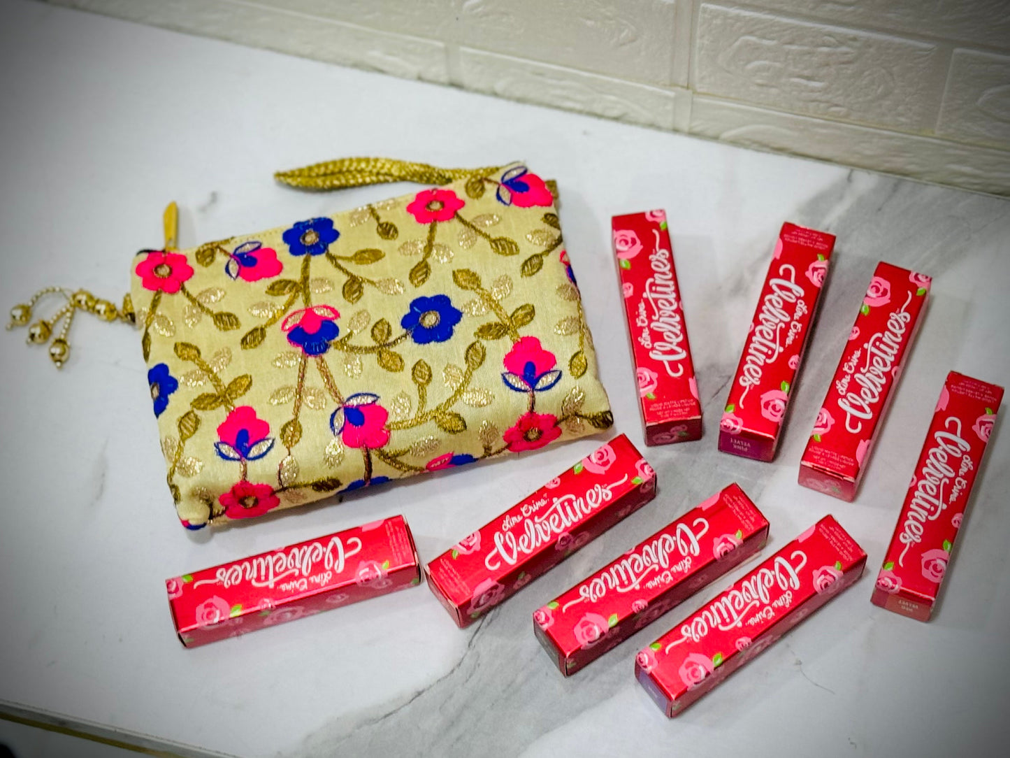 Lime Crime 8 Pieces Lip Gloss In Multi Colors With A Handmade Fancy Handbag