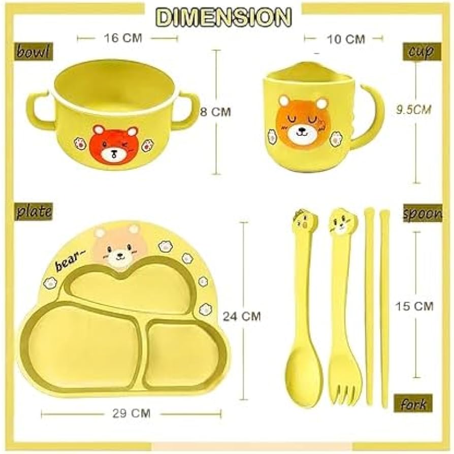 HEYCANDY Bamboo Baby Tableware Set, Animal Shaped Bamboo Fiber Dinner Set for Weaning Toddlers