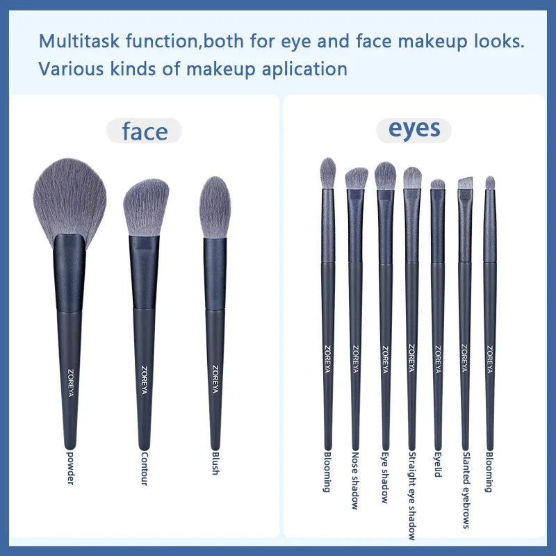 Zoreya-Makeup Brush Set Super Soft Fiber Makeup Brush Set, High Quality Face & Eye Cosmetic Pen, Synthetic Hair, 13 Pieces