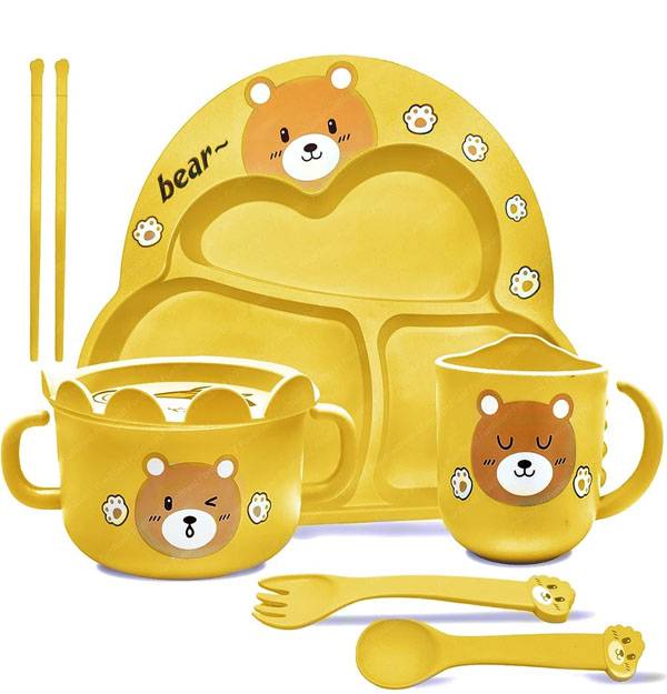 HEYCANDY Bamboo Baby Tableware Set, Animal Shaped Bamboo Fiber Dinner Set for Weaning Toddlers