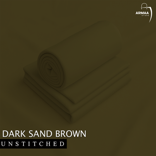 Rolled-up dark sand brown fabric with 'ARMAA' brand logo on a matching background.