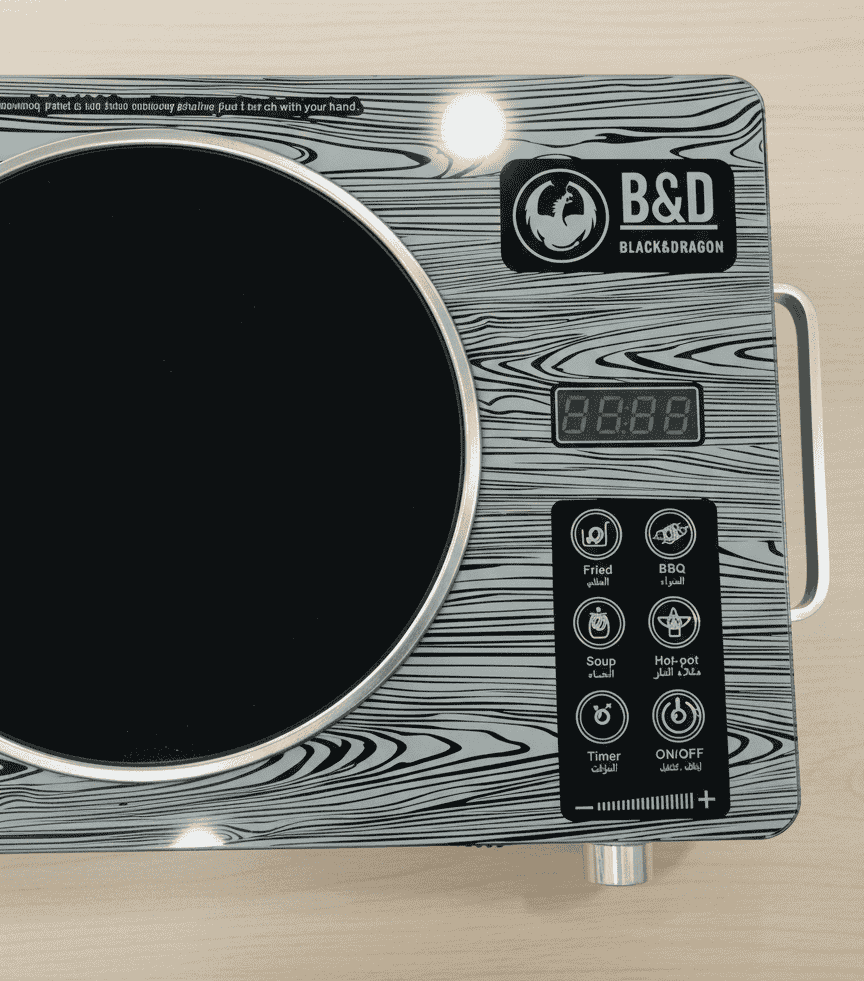 Induction cooktop with B&D Black Dragon branding 