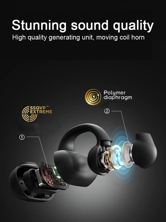 In-ear monitor with technical details on a dark background