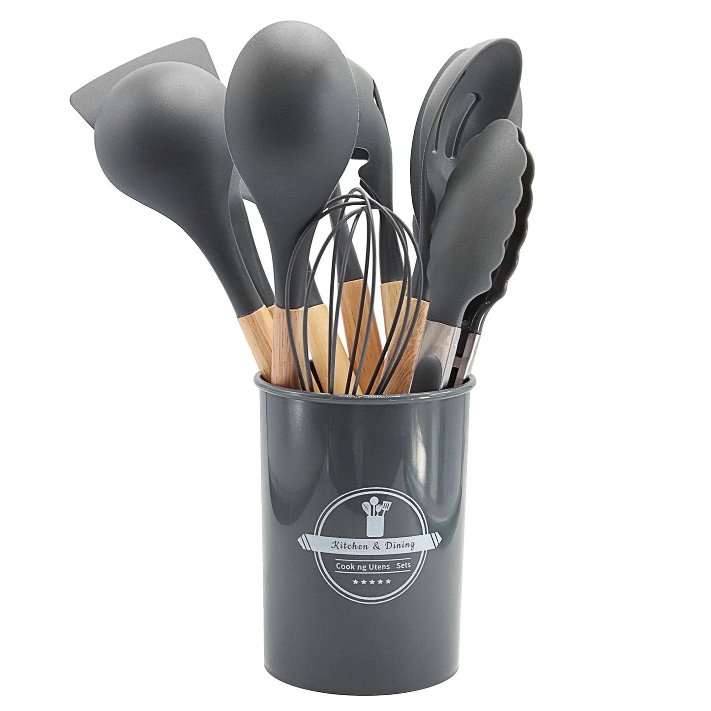 12 Pcs Silicone Kitchen Utensils Set - Heat Resistant & Non-Stick Cooking Utensils with Wooden Handles