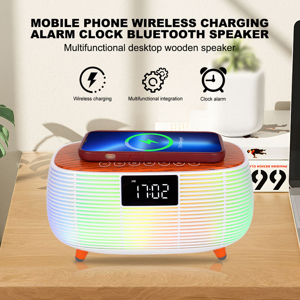 SING-E ZQS2227 Mobile Phone Wireless Charging RGB Clock Display Loud Sound RGB Lighting BT AUX DC Speakers