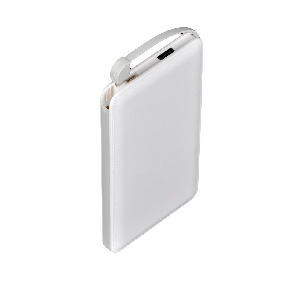 Silver rectangular power bank on a white background
