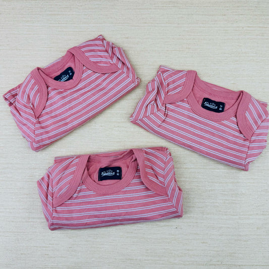 Pink Striped Long Sleeve Baby Rompers | 3 piece set