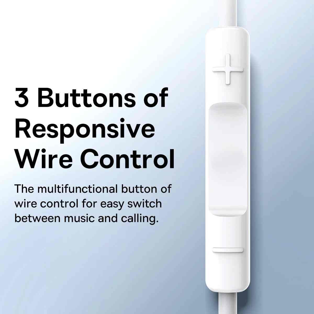 White wire control with three buttons on a light blue background