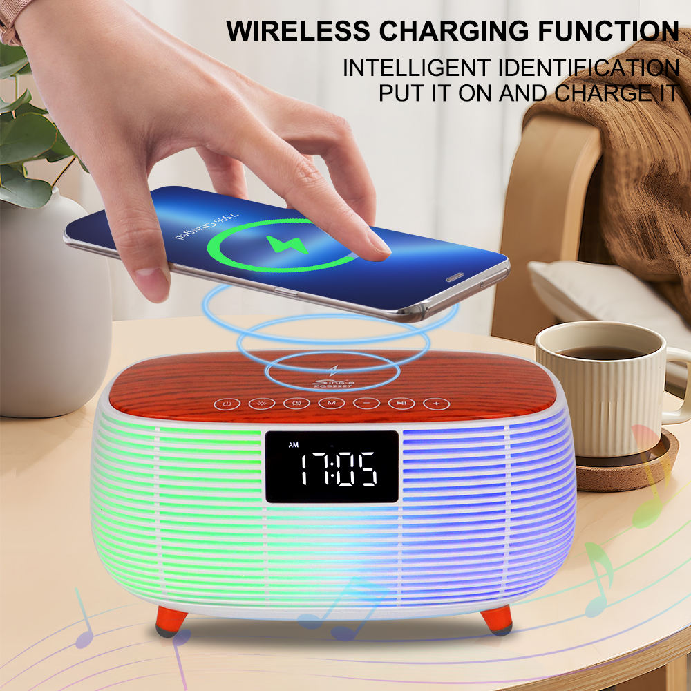 SING-E ZQS2227 Mobile Phone Wireless Charging RGB Clock Display Loud Sound RGB Lighting BT AUX DC Speakers