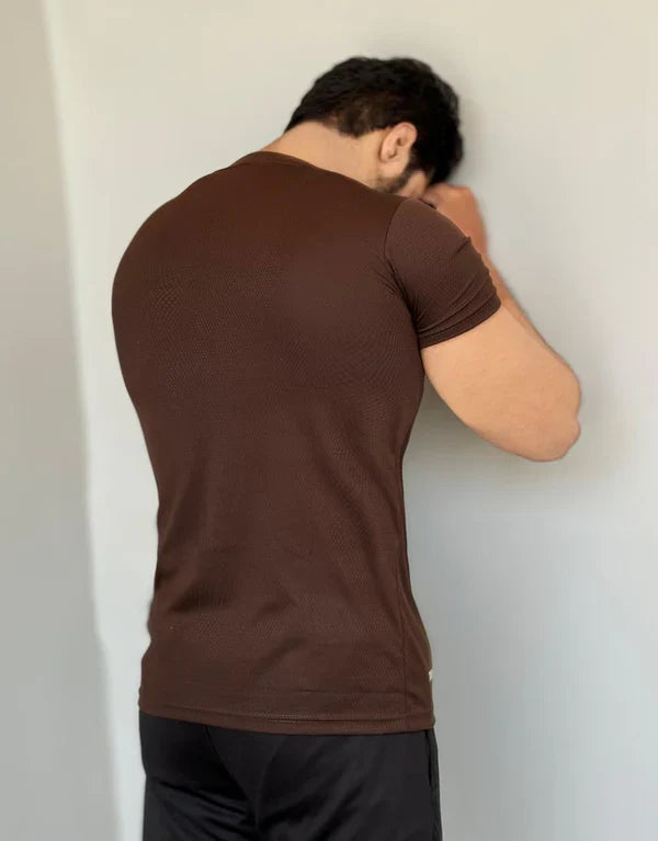STRETCH EASE T-SHIRT FOR GYM WEAR SHIRT FOR MEN'S - BROWN