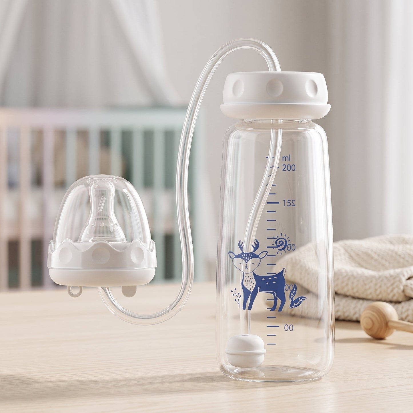 Hands-Free Baby Feeding Bottle 240ml – BPA-Free Anti-Colic Baby Feeder with Silicone Straw for Newborns & Infants - Armaa Store Pk