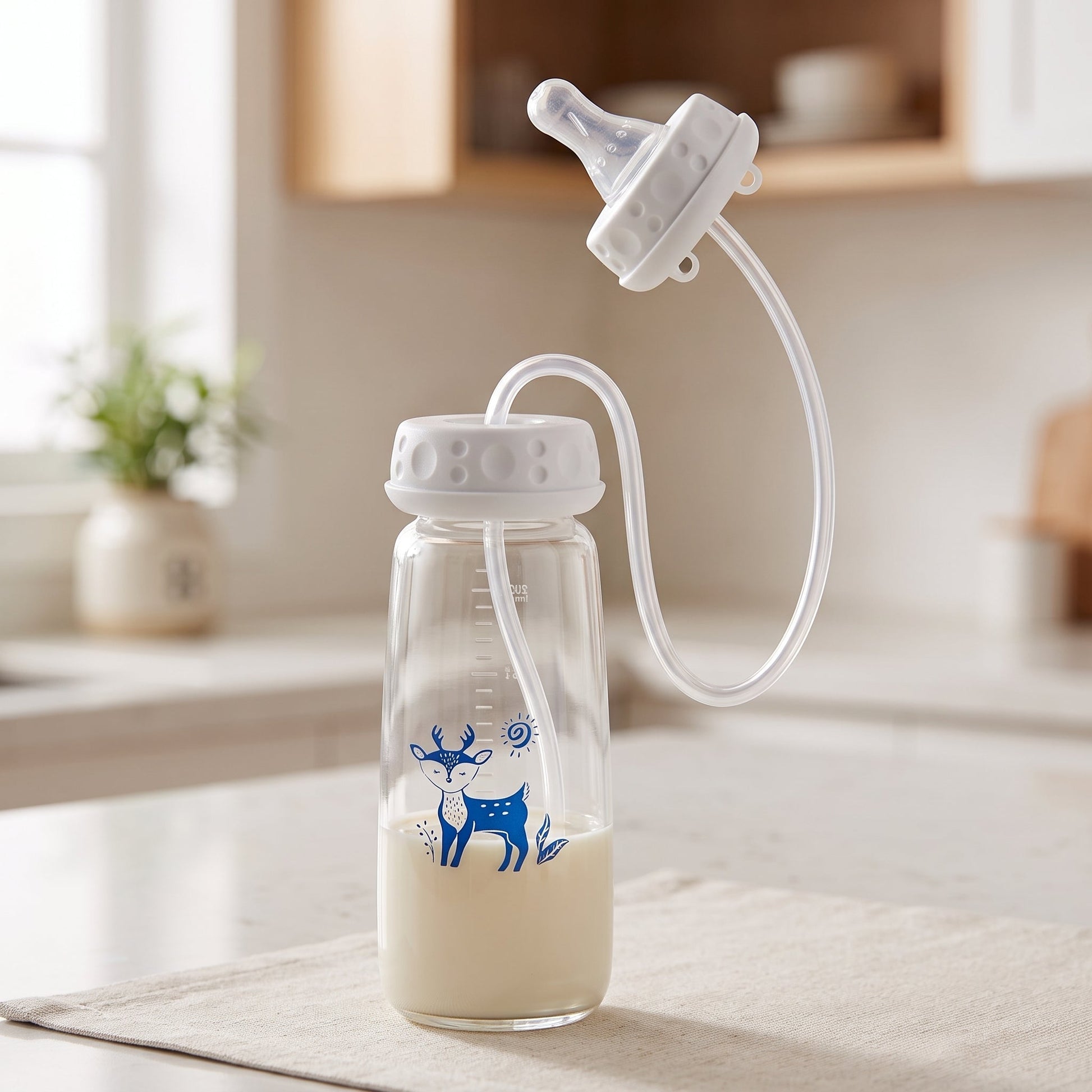 Hands-Free Baby Feeding Bottle 240ml – BPA-Free Anti-Colic Baby Feeder with Silicone Straw for Newborns & Infants - Armaa Store Pk