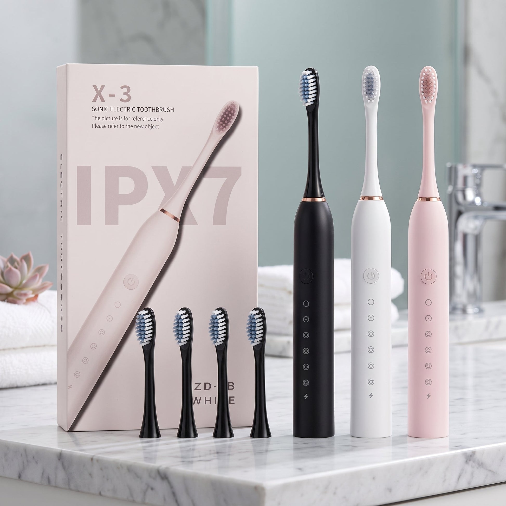 IPX7 Sonic Electric Toothbrush – Rechargeable Waterproof Toothbrush with 4 Brush Heads - Armaa Store Pk