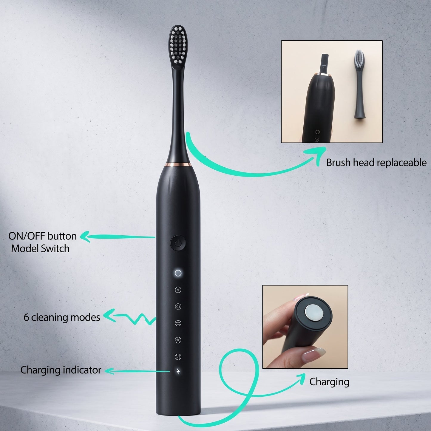 IPX7 Sonic Electric Toothbrush – Rechargeable Waterproof Toothbrush with 4 Brush Heads - Armaa Store Pk